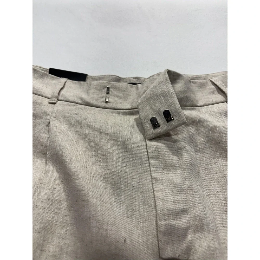 Banana Republic Dress Pants Womens 14 Beige Linen Wide Leg High Rise Relaxed
